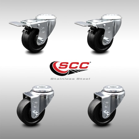 Service Caster 3 Inch SS Soft Rubber Swivel Bolt Hole Caster Set with 2 Total Lock Brake SCC SCC-SSBHTTL20S314-SRS-2-S-2